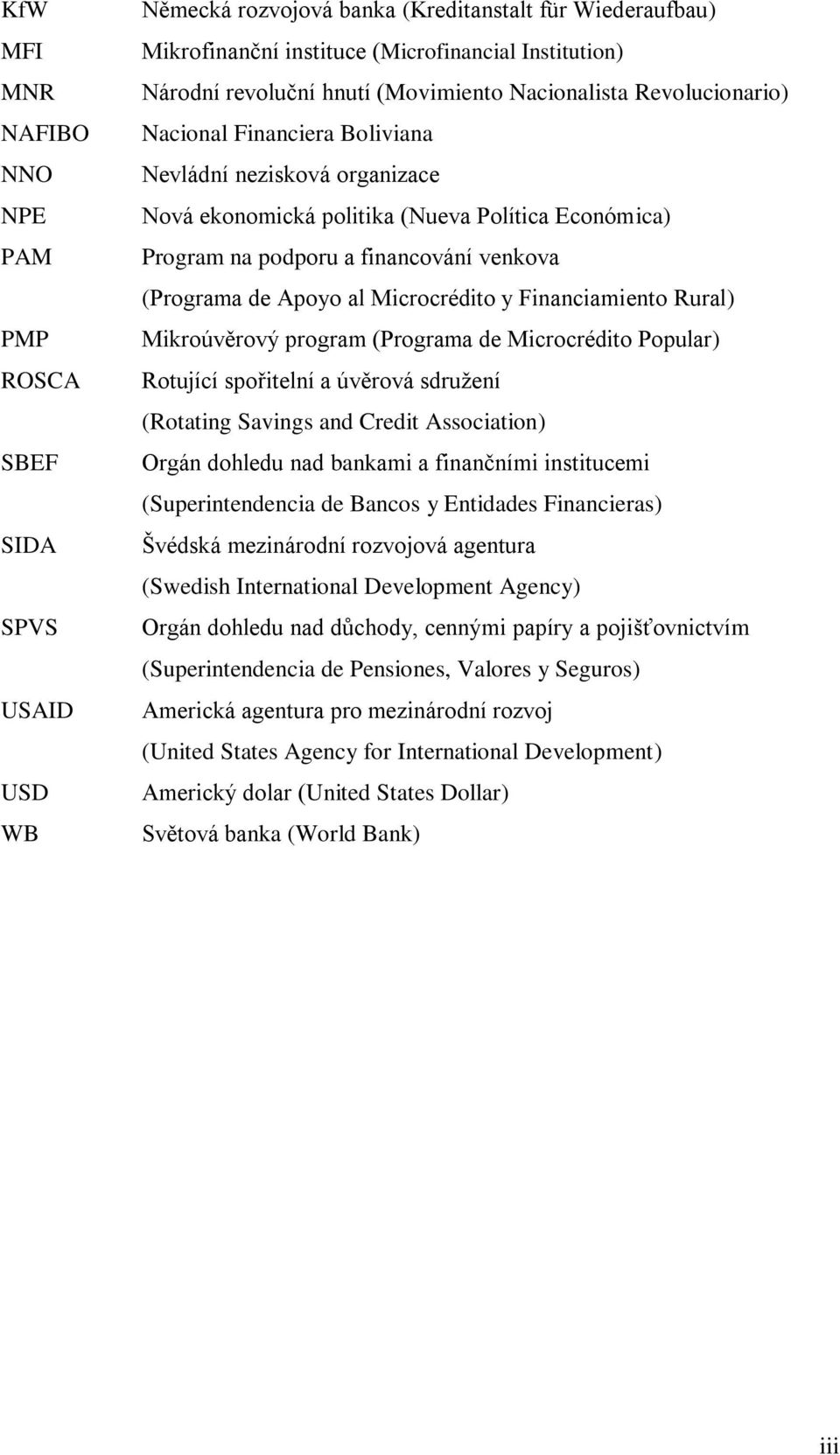 (Programa de Apoyo al Microcrédito y Financiamiento Rural) Mikroúvěrový program (Programa de Microcrédito Popular) Rotující spořitelní a úvěrová sdružení (Rotating Savings and Credit Association)