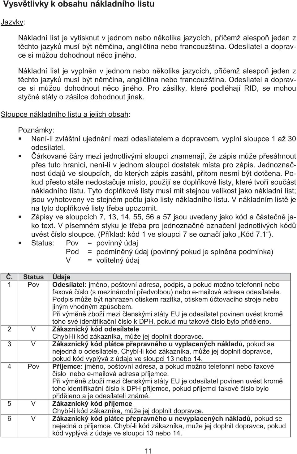 Odesílatel a dopravce si můžou dohodnout něco jiného. Pro zásilky, které podléhají RID, se mohou styčné státy o zásilce dohodnout jinak.