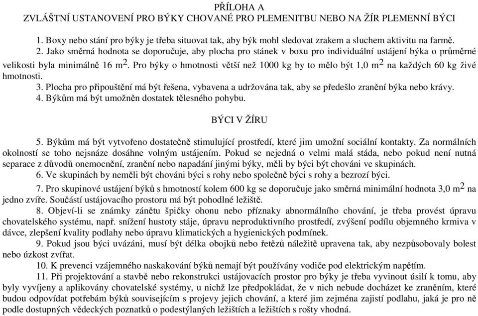 Pro býky o hmotnosti větší než 1000 kg by to mělo být 1,0 m 2 na každých 60 kg živé hmotnosti. 3.