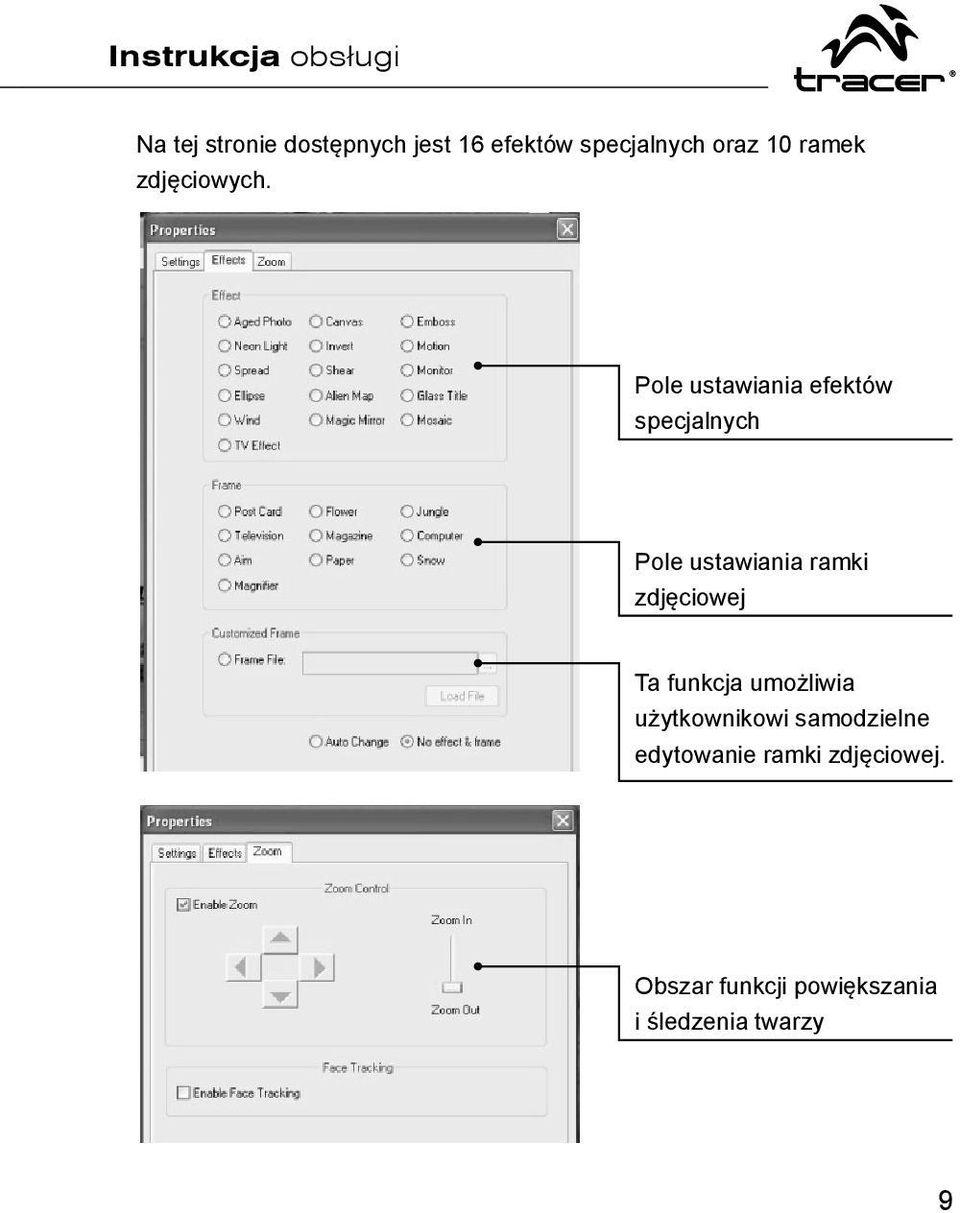 Pole ustawiania efektów specjalnych Pole ustawiania ramki zdjęciowej Ta