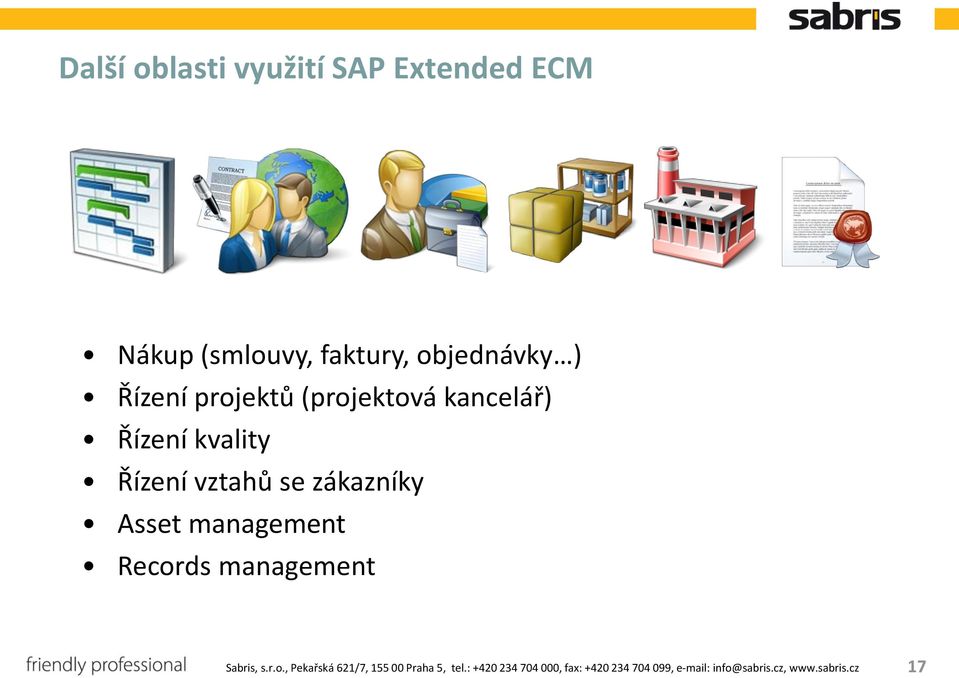 Asset management Records management Sabris, s.r.o., Pekařská 621/7, 155 00 Praha 5, tel.