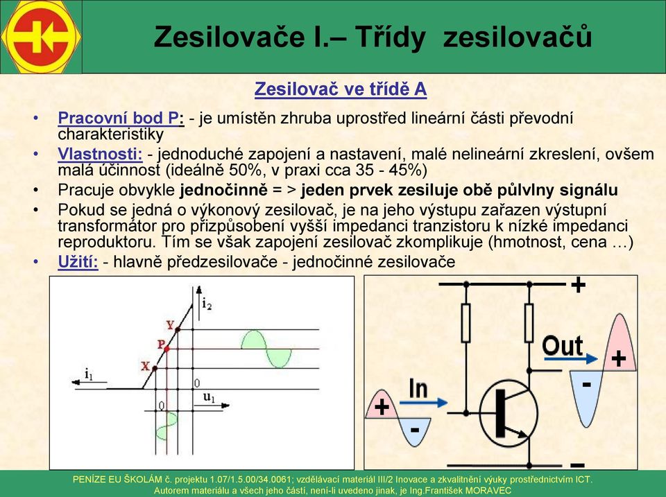 obě půlvlny signálu Pokud se jedná o výkonový zesilovač, je na jeho výstupu zařazen výstupní transformátor pro přizpůsobení vyšší impedanci