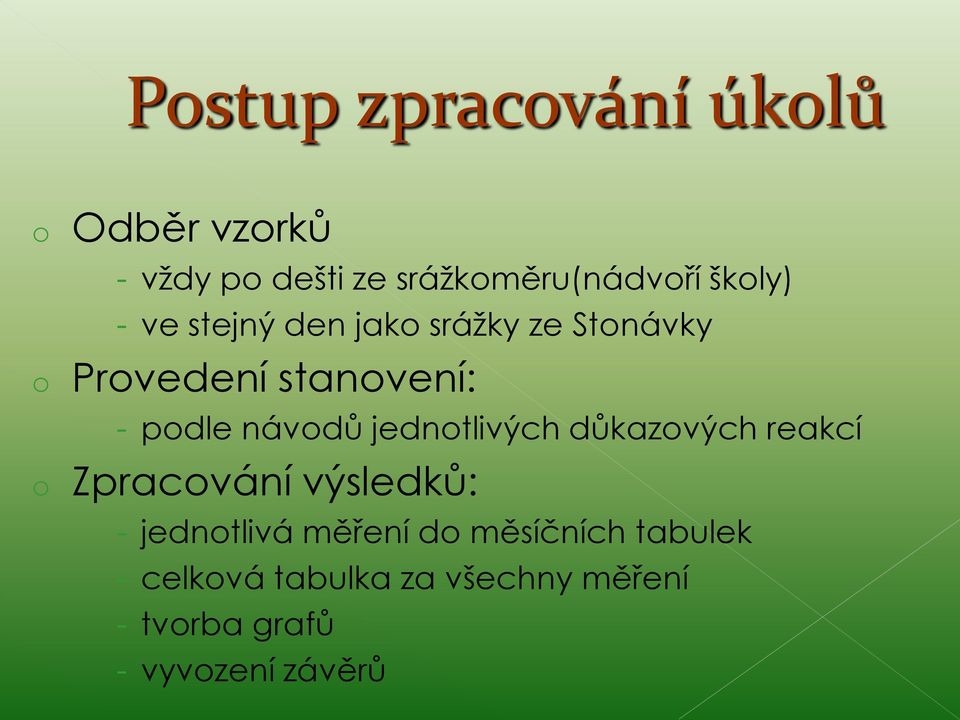 návodů jednotlivých důkazových reakcí o Zpracování výsledků: - jednotlivá měření