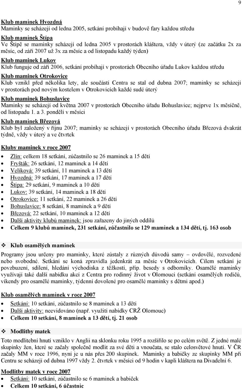 Klub maminek Otrokovice Klub vznikl před několika lety, ale součástí Centra se stal od dubna 2007; maminky se scházejí v prostorách pod novým kostelem v Otrokovicích kaţdé sudé úterý Klub maminek