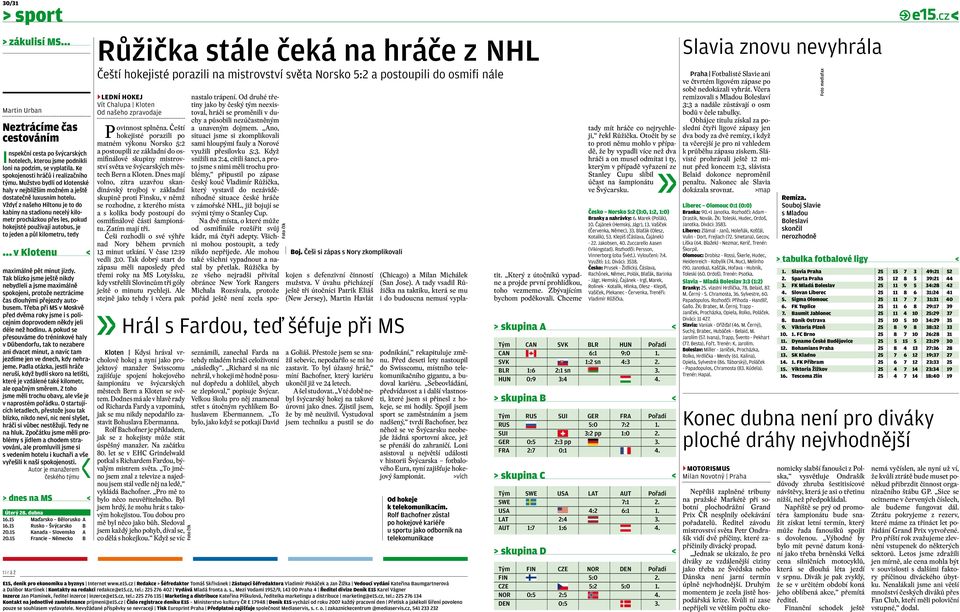 Vždyť z našeho Hiltonu je to do kabiny na stadionu necelý kilometr procházkou přes les, pokud hokejisté používají autobus, je to jeden a půl kilometru, tedy... v Klotenu < maximálně pět minut jízdy.