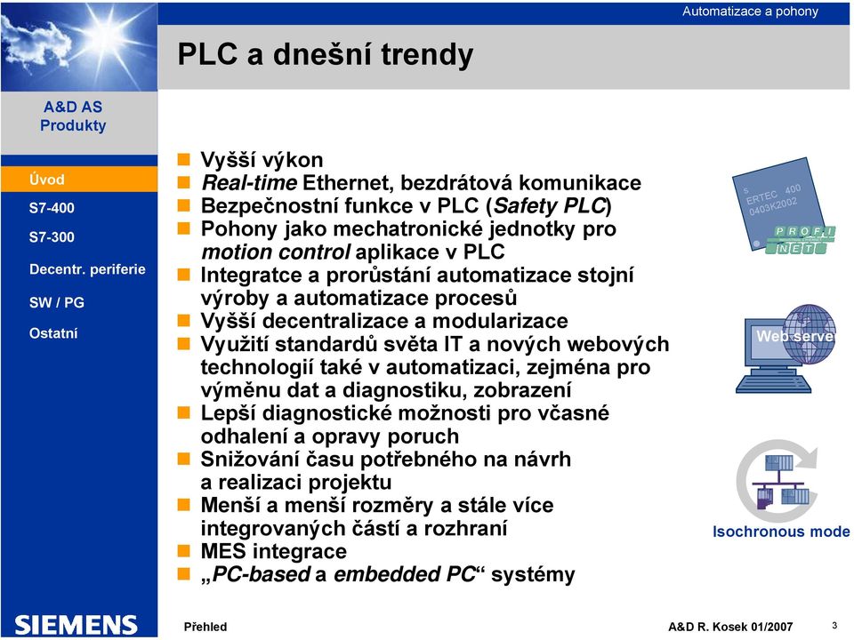 technologií také v automatizaci, zejména pro výměnu dat a diagnostiku, zobrazení Lepší diagnostické možnosti pro včasné odhalení a opravy poruch Snižování času potřebného na