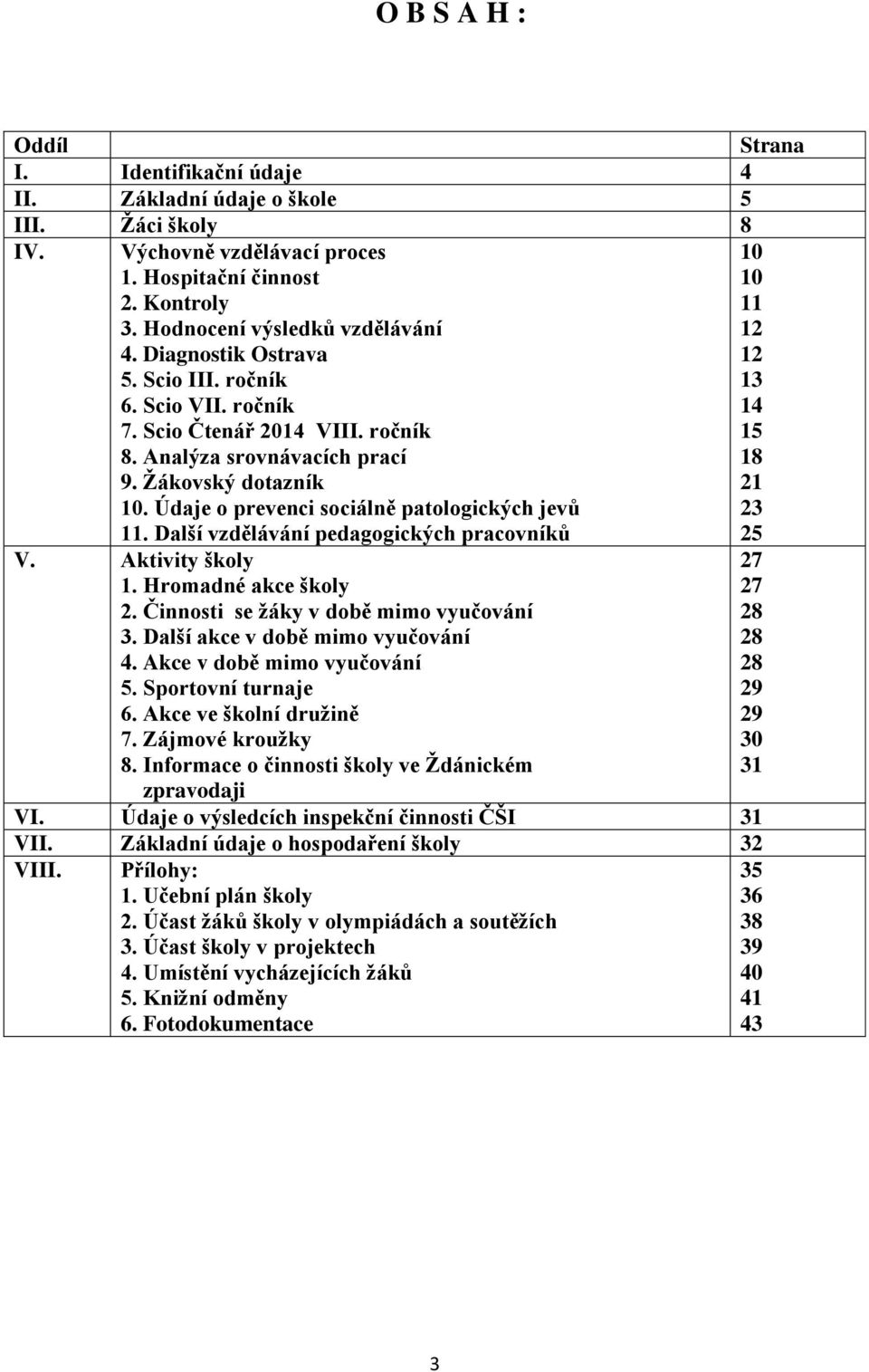 Další vzdělávání pedagogických pracovníků 10 10 11 12 12 13 14 15 18 21 23 25 V. Aktivity školy 1. Hromadné akce školy 2. Činnosti se žáky v době mimo vyučování 3. Další akce v době mimo vyučování 4.