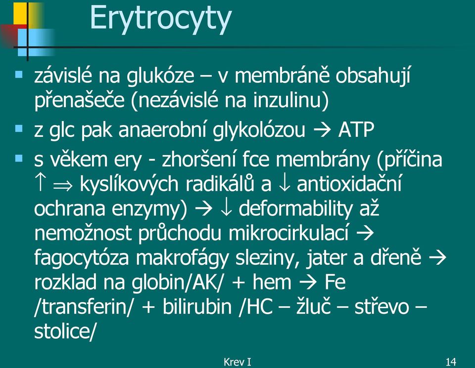 antioxidační ochrana enzymy) deformability až nemožnost průchodu mikrocirkulací fagocytóza makrofágy