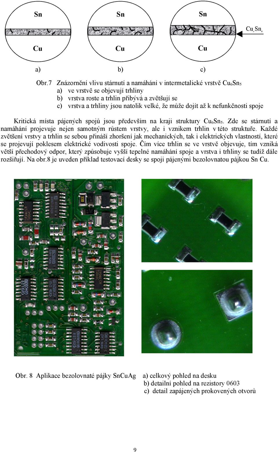dojít až k nefunkčnosti spoje Kritická místa pájených spojů jsou především na kraji struktury 6 Sn 5.