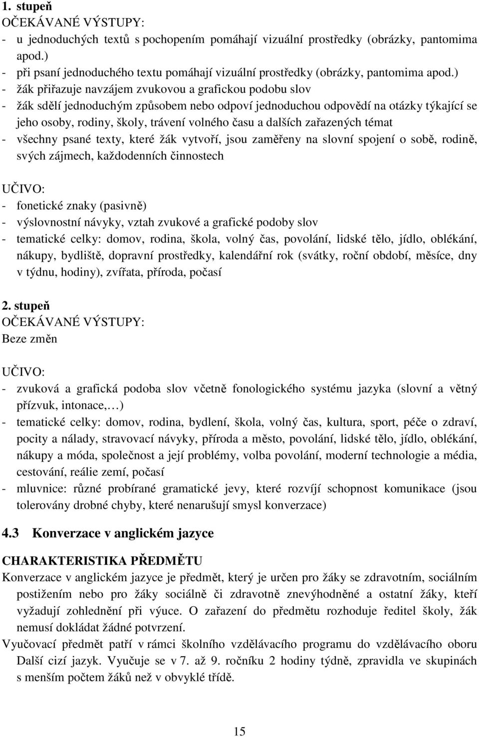 ) - žák přiřazuje navzájem zvukovou a grafickou podobu slov - žák sdělí jednoduchým způsobem nebo odpoví jednoduchou odpovědí na otázky týkající se jeho osoby, rodiny, školy, trávení volného času a