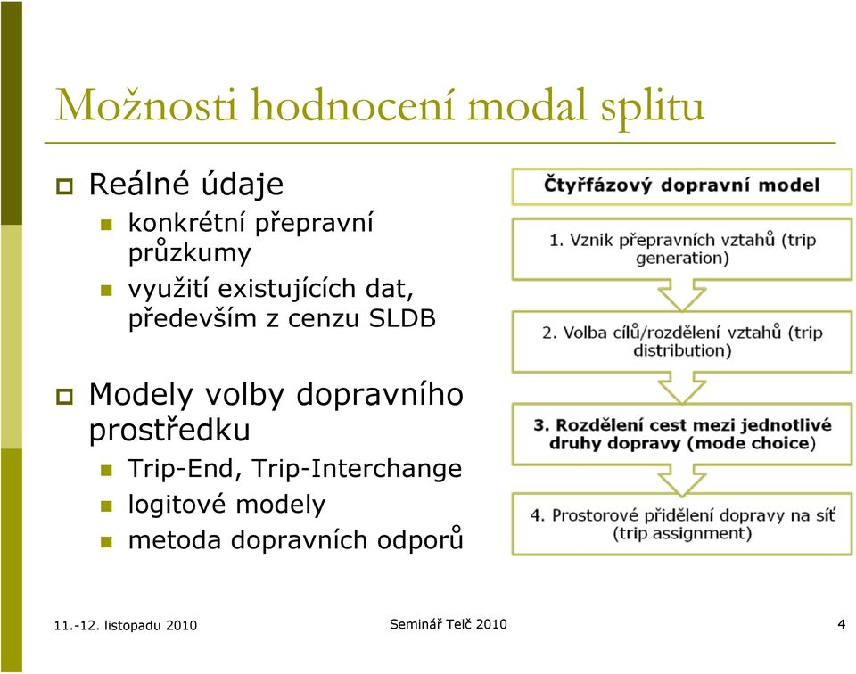 cenzu SLDB Modely volby dopravního prostředku Trip-End,