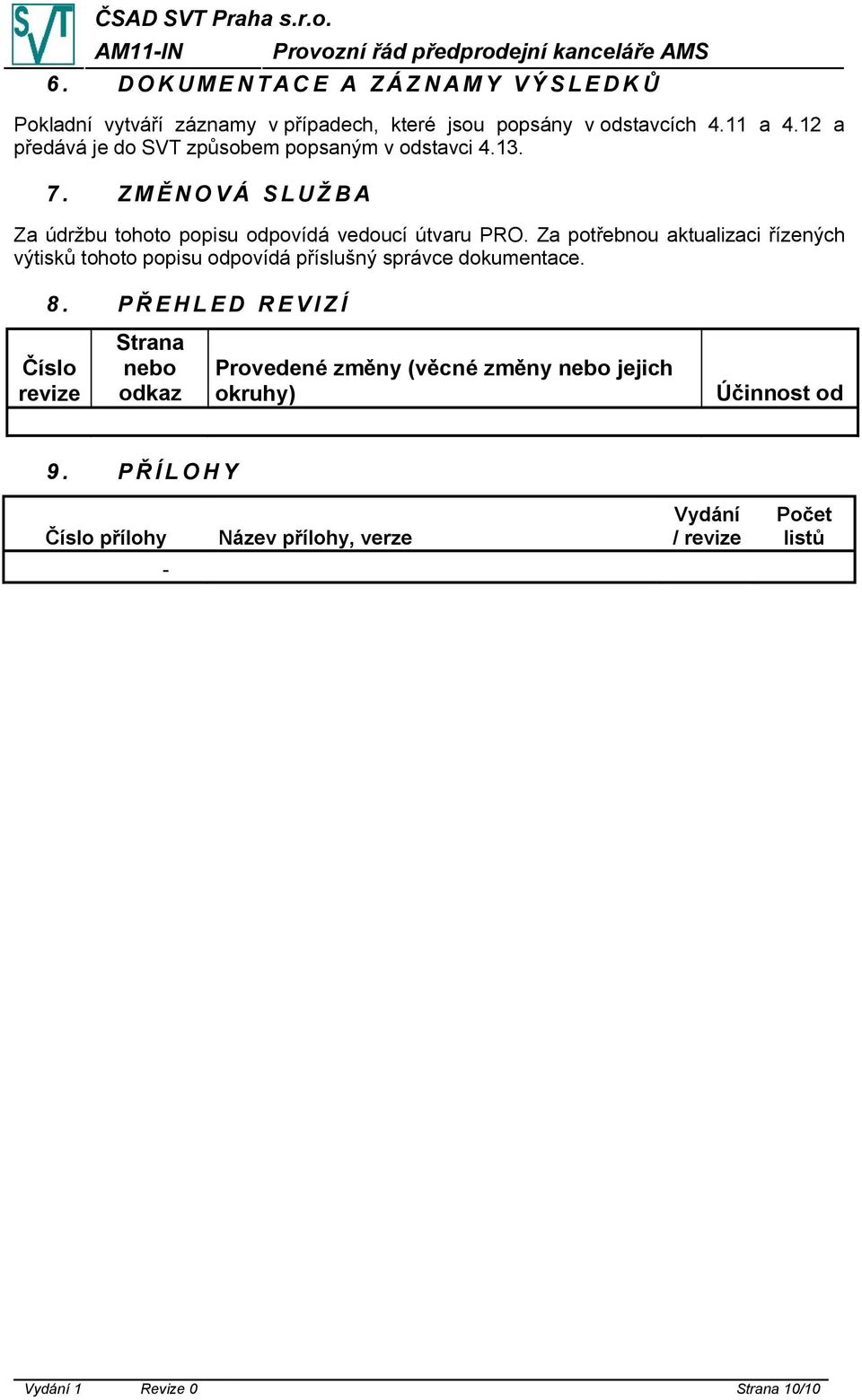 Za potřebnou aktualizaci řízených výtisků tohoto popisu odpovídá příslušný správce dokumentace. 8.