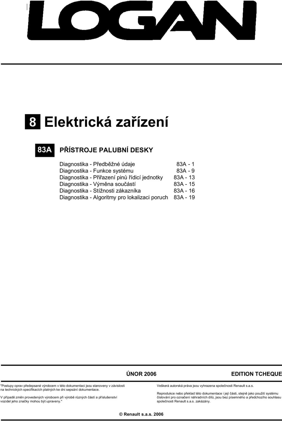 sepsání dokumentace. V případě změn provedených výrobcem při výrobě různých částí a příslušenství vozidel jeho značky mohou být upraveny." Veškerá autorská práva jsou vyhrazena společnosti Renault s.