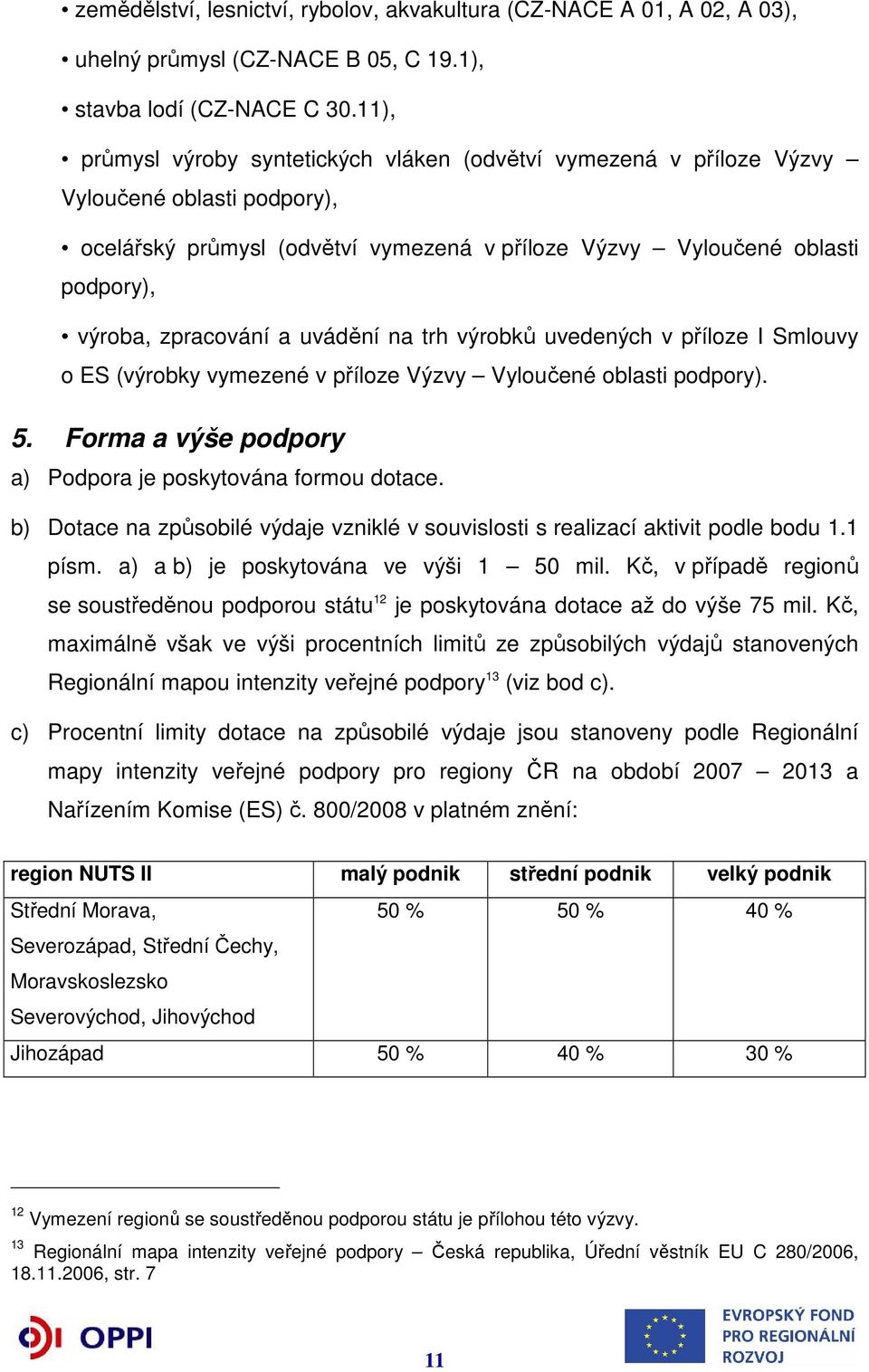 zpracování a uvádění na trh výrobků uvedených v příloze I Smlouvy o ES (výrobky vymezené v příloze Výzvy Vyloučené oblasti podpory). 5. Forma a výše podpory a) Podpora je poskytována formou dotace.