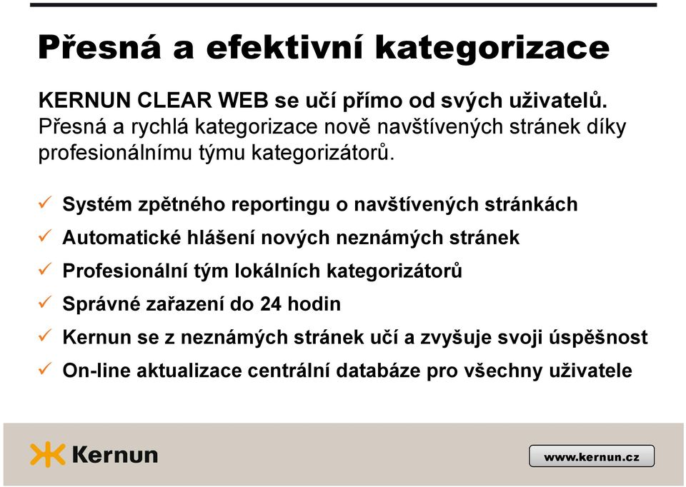 Systém zpětného reportingu o navštívených stránkách Automatické hlášení nových neznámých stránek Profesionální tým