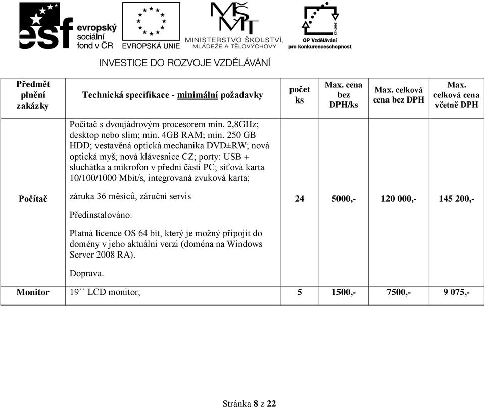 250 GB HDD; vestavěná optická mechanika DVD±RW; nová optická myš; nová klávesnice CZ; porty: USB + sluchátka a mikrofon v přední části PC; síťová karta 10/100/1000 Mbit/s,