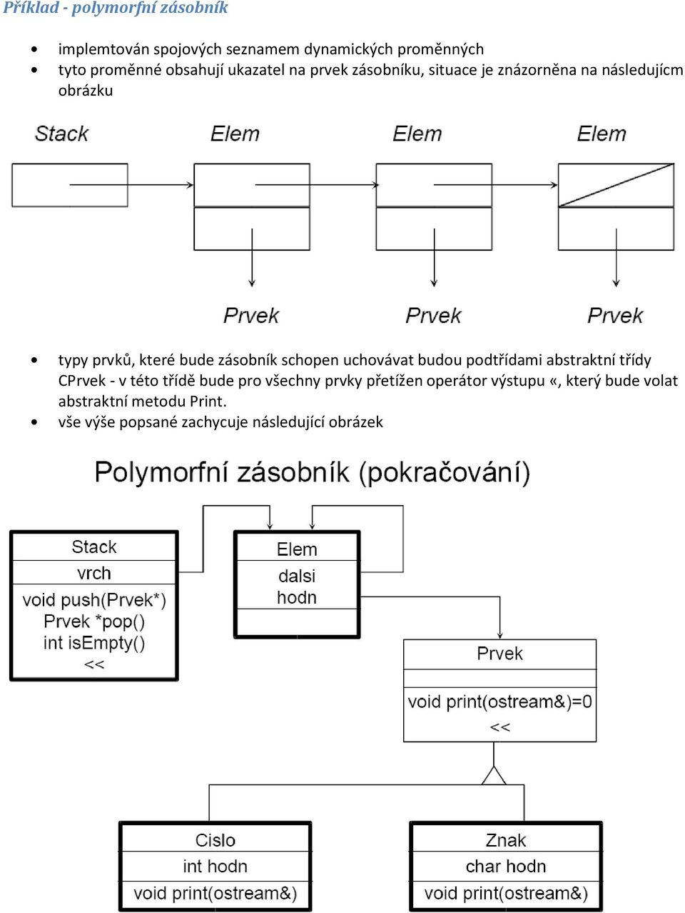 schopen uchovávat budou podtřídami abstraktní třídy CPrvek - v této třídě bude pro všechny prvky přetížen