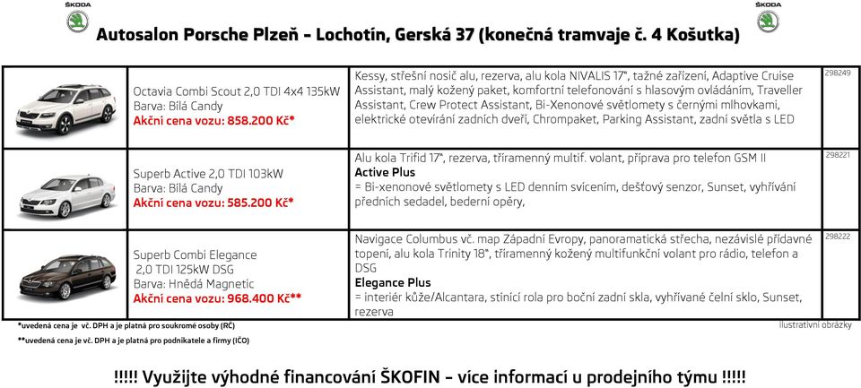 Protect Assistant, Bi-Xenonové světlomety s černými mlhovkami, elektrické otevírání zadních dveří, Chrompaket, Parking Assistant, zadní světla s LED 298249 Superb Active 2,0 TDI 103kW Akční cena