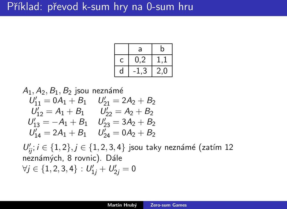 = A 1 +B 1 U 23 = 3A 2 +B 2 U 14 = 2A 1 +B 1 U 24 = 0A 2 +B 2 U ij ;i {1,2},j