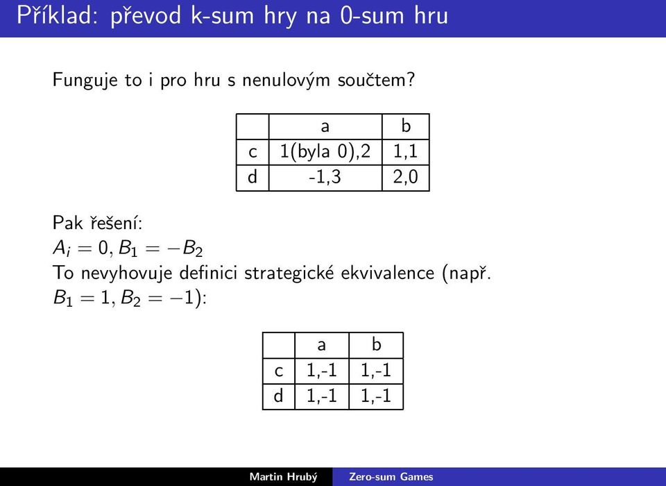 a b c 1(byla 0),2 1,1 d -1,3 2,0 Pak řešení: A i = 0,B 1 = B