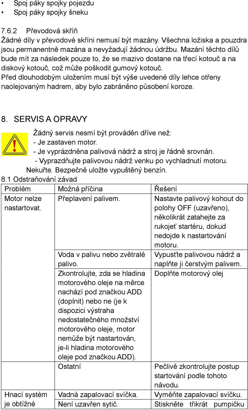 Před dlouhodobým uložením musí být výše uvedené díly lehce otřeny naolejovaným hadrem, aby bylo zabráněno působení koroze. 8.