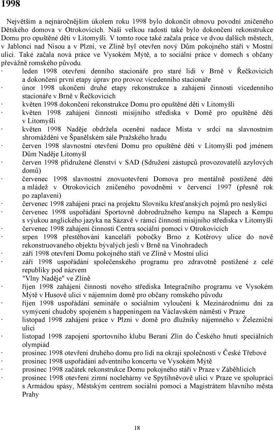 V tomto roce také začala práce ve dvou dalších městech, v Jablonci nad Nisou a v Plzni, ve Zlíně byl otevřen nový Dům pokojného stáří v Mostní ulici.