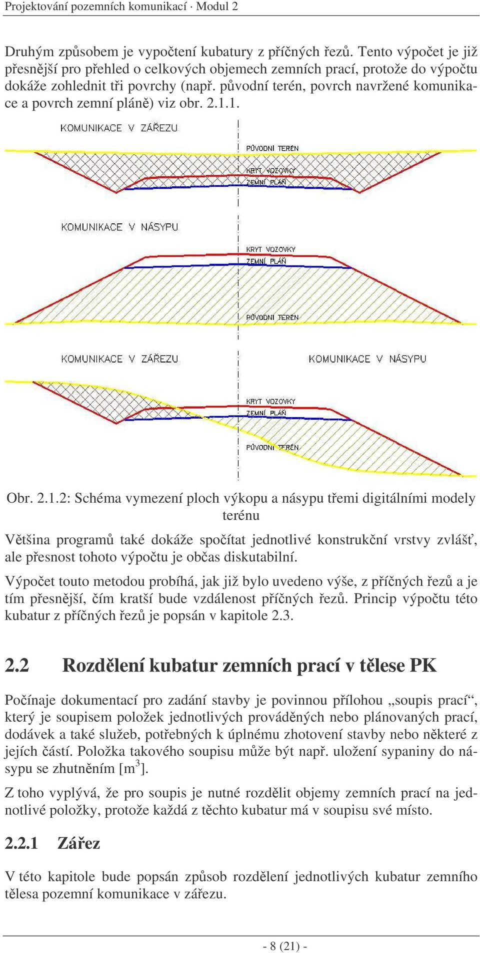 1.1. Obr. 2.1.2: Schéma vymezení ploch výkopu a násypu temi digitálními modely terénu Vtšina program také dokáže spoítat jednotlivé konstrukní vrstvy zvláš, ale pesnost tohoto výpotu je obas diskutabilní.