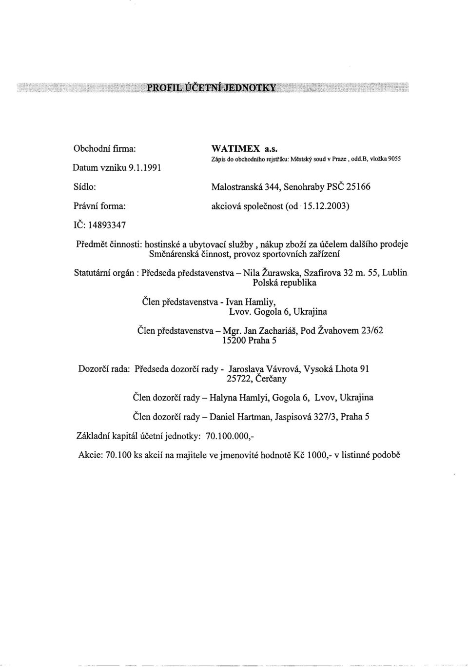 m. 55, Lublin Plska republika Clen pfedstavenstva - Ivan Hamliy, Lvv. Ggla 6, Ukrajina Clen pfedstavenstva - Mgr.