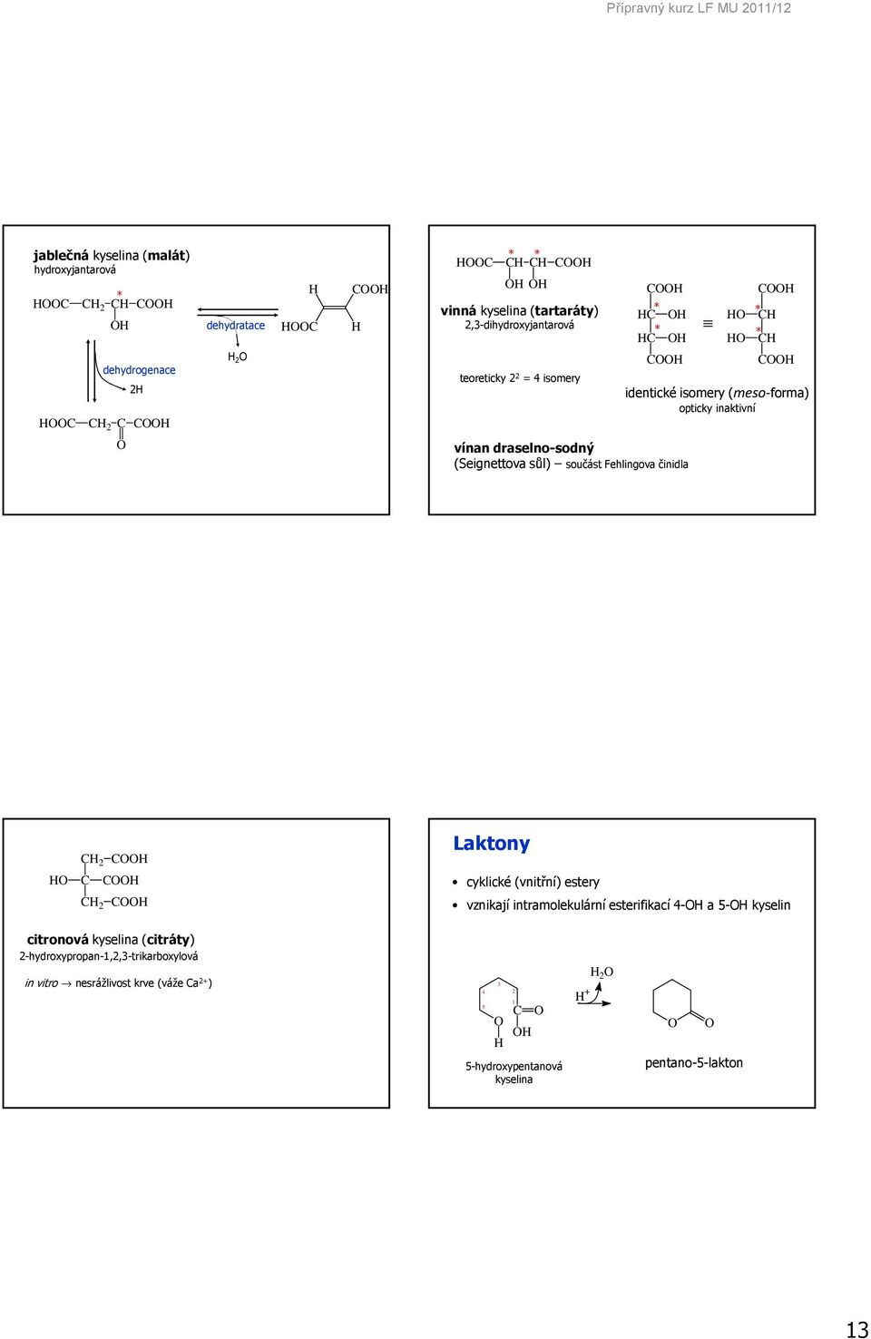 Fehlingova činidla 2 2 Laktony cyklické (vnitřní) estery vznikají intramolekulární esterifikací 4- a 5- kyselin citronová kyselina