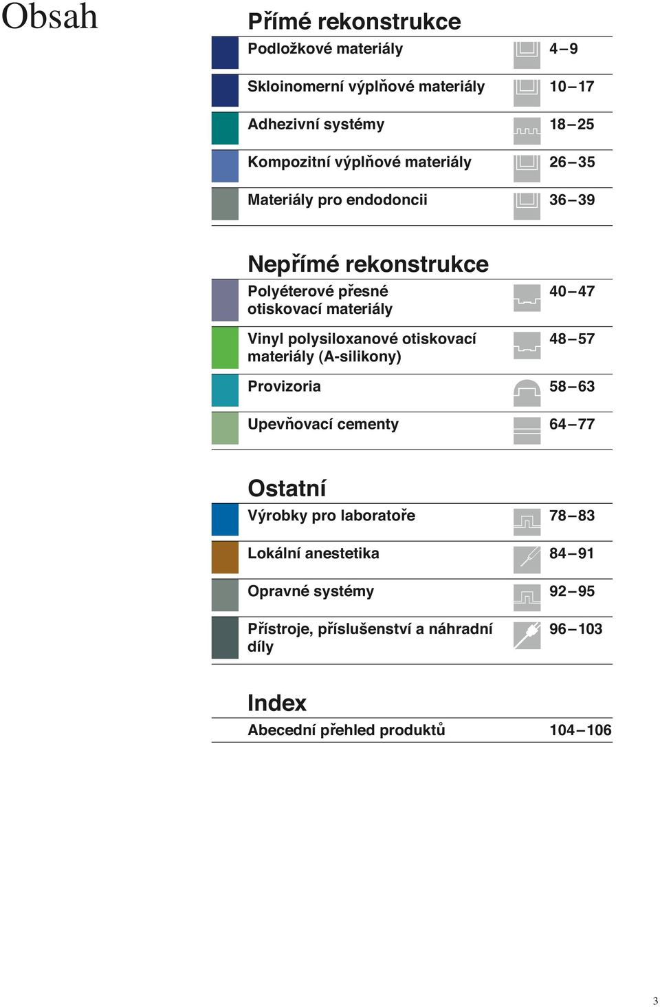 polysiloxanové otiskovací materiály (A-silikony) 40 47 48 57 Provizoria 58 63 Upevňovací cementy 64 77 Ostatní Výrobky pro