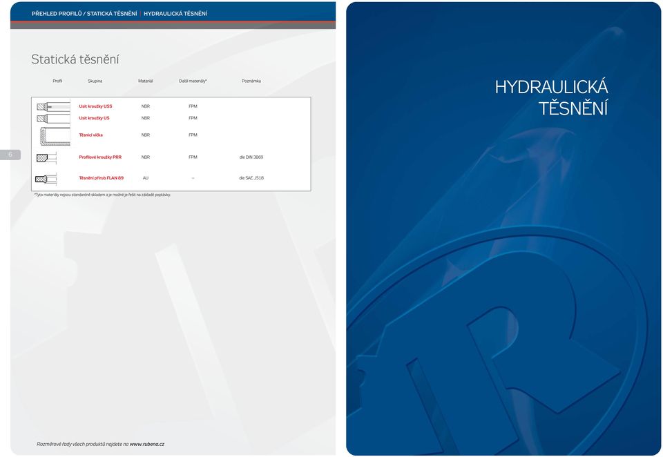 TĚSNĚNÍ Těsnicí víčka NBR FPM 6 Profilové kroužky PRR NBR FPM dle DIN 3869 Těsnění přírub FLAN