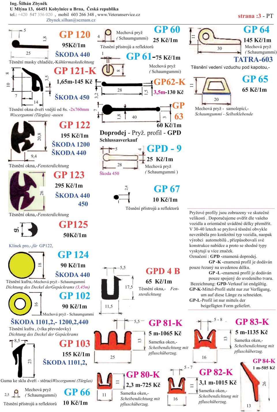 dergepáckrams (,4m) 0 Kč/1m - Schaumgummi ŠKODA 01,,- 0,,440 Těsnění kufru, (víka převodovky) Dichtung des Deckel der Gepáckrams 1 Kč/1m ŠKODA 01,, Guma ke sklu dveří - stěracíwiscergummi (Türglas),