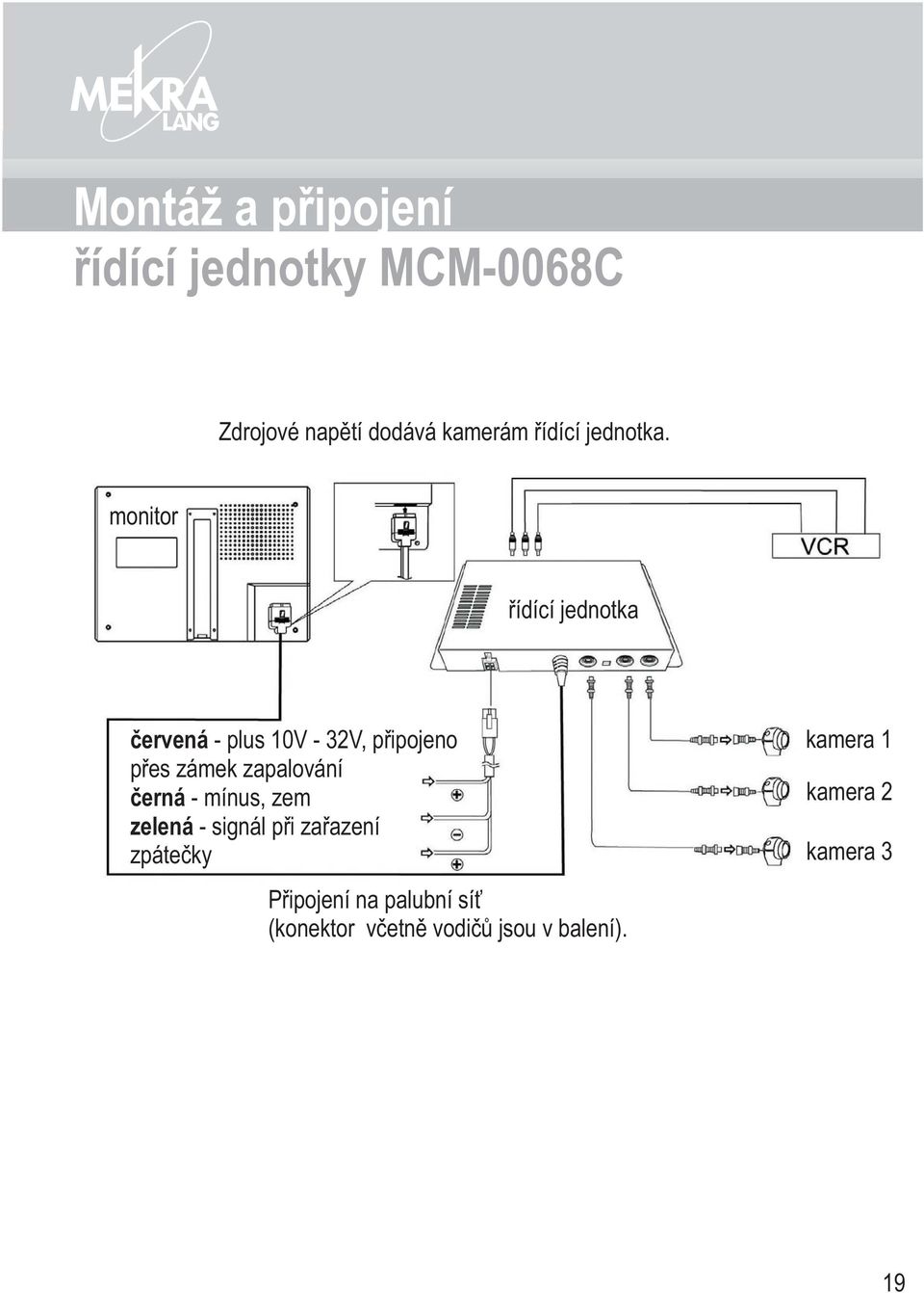 monitor řídící jednotka červená - plus 10V - 32V, připojeno přes zámek zapalování