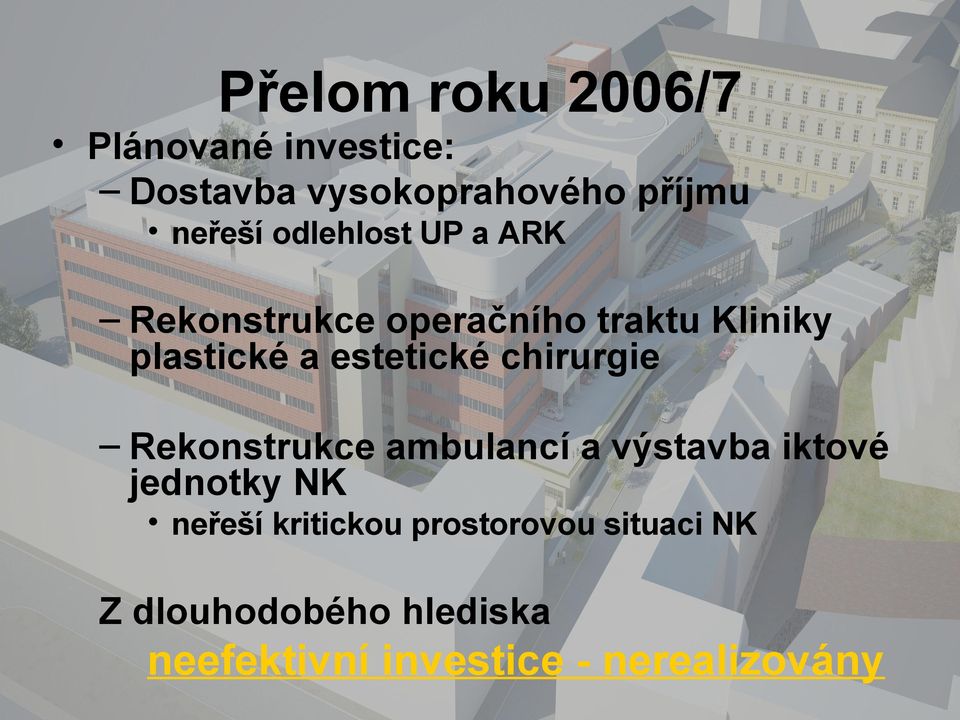 chirurgie Rekonstrukce ambulancí a výstavba iktové jednotky NK neřeší kritickou