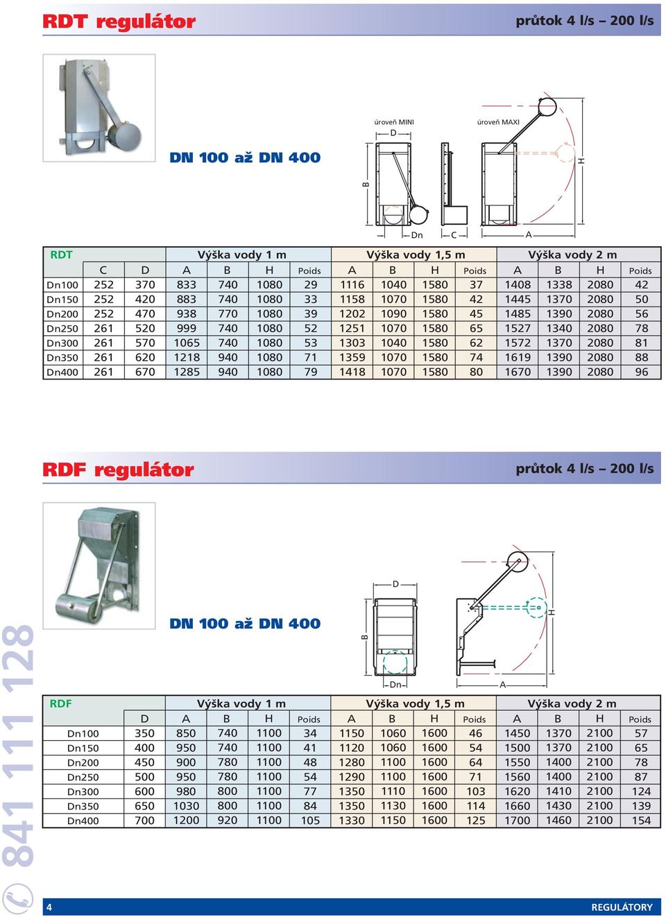 1619 1670 1338 1370 1390 1340 1370 1390 1390 42 50 56 78 81 88 96 RF regulátor průtok 4 l/s 200 l/s N 100 až N 400 RF Výška vody 1 m Výška vody 1,5 m Výška vody 2 m n100 n150 n200 n250 n300 n350 n400