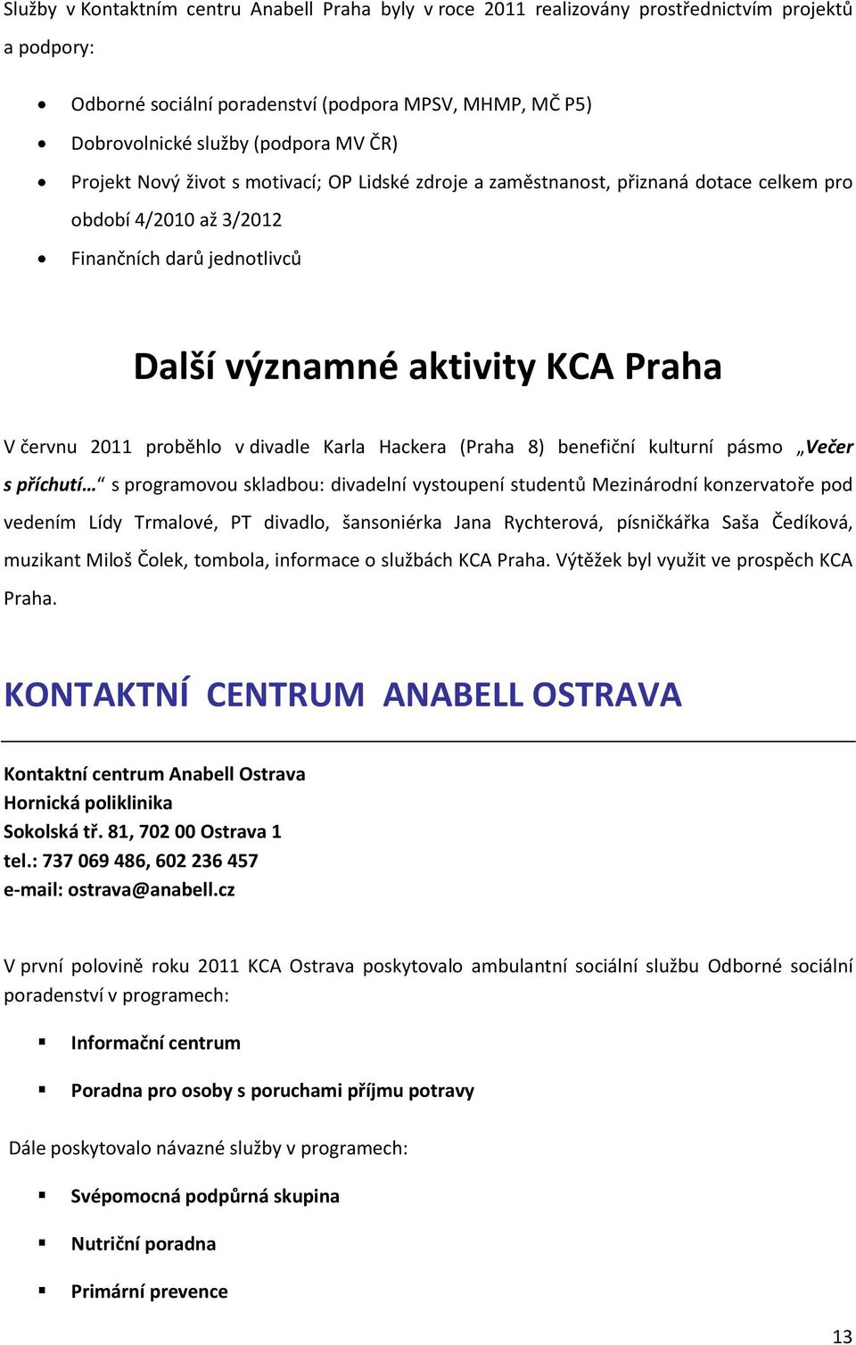 v divadle Karla Hackera (Praha 8) benefiční kulturní pásmo Večer s příchutí s programovou skladbou: divadelní vystoupení studentů Mezinárodní konzervatoře pod vedením Lídy Trmalové, PT divadlo,