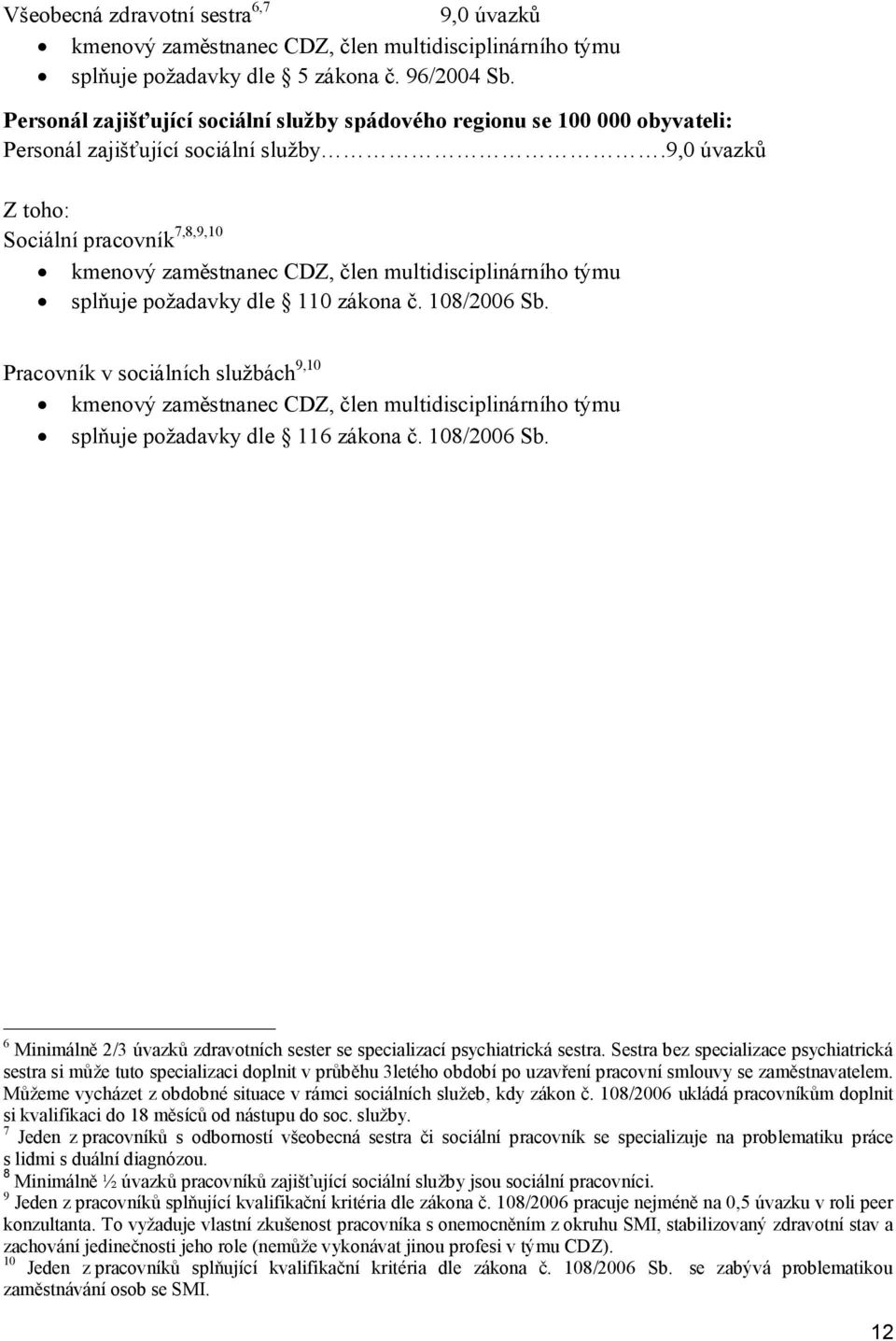 9,0 úvazků Z toho: Sociální pracovník 7,8,9,10 kmenový zaměstnanec CDZ, člen multidisciplinárního týmu splňuje požadavky dle 110 zákona č. 108/2006 Sb.