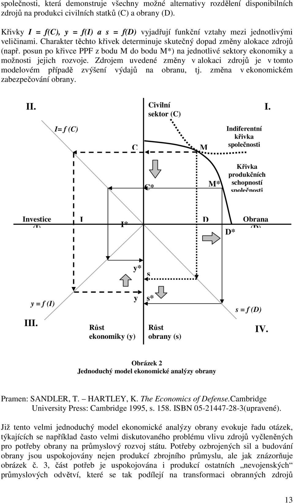 posun po křivce PPF z bodu M do bodu M*) na jednotlivé sektory ekonomiky a možnosti jejich rozvoje. Zdrojem uvedené změny v alokaci zdrojů je v tomto modelovém případě zvýšení výdajů na obranu, tj.