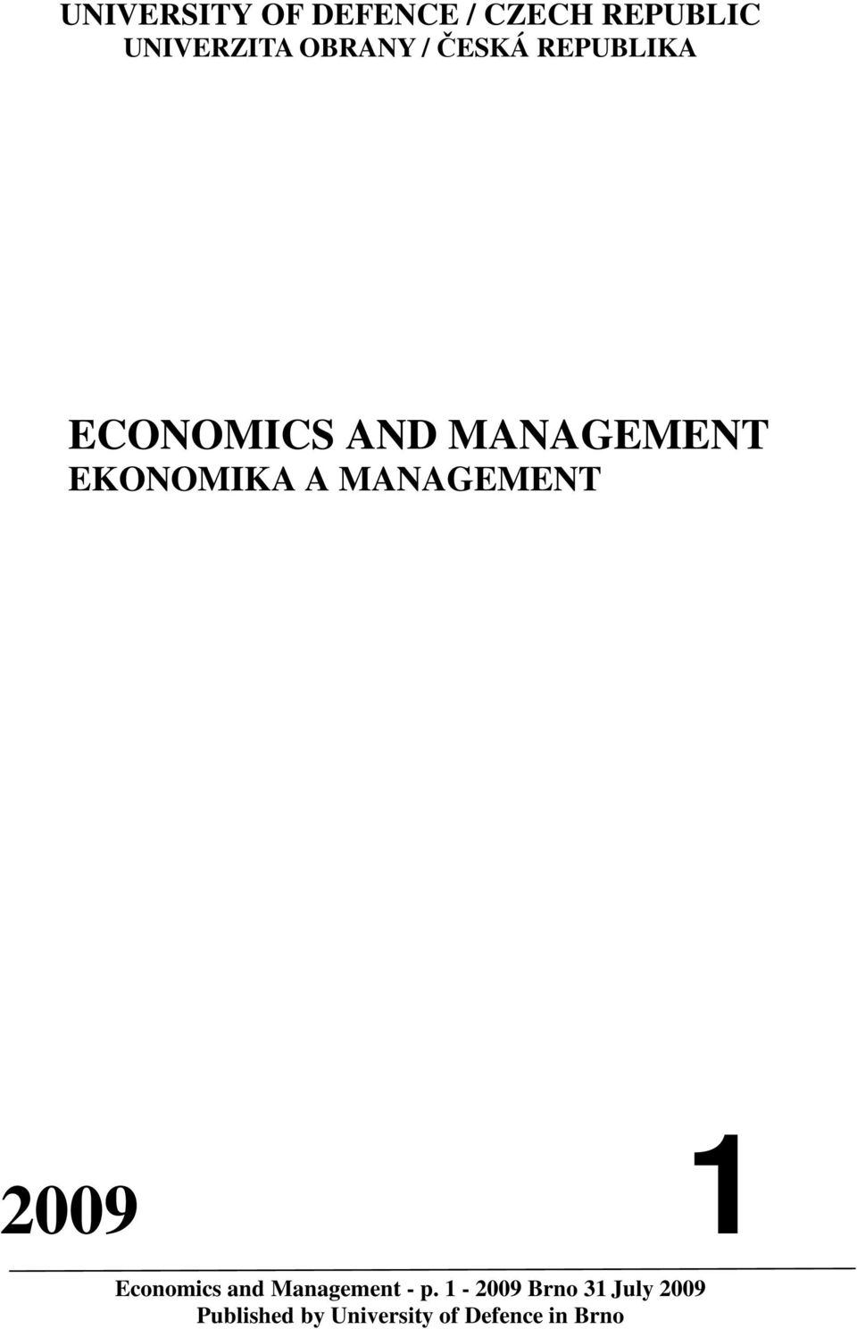 MANAGEMENT 2009 1 Economics and Management - p.