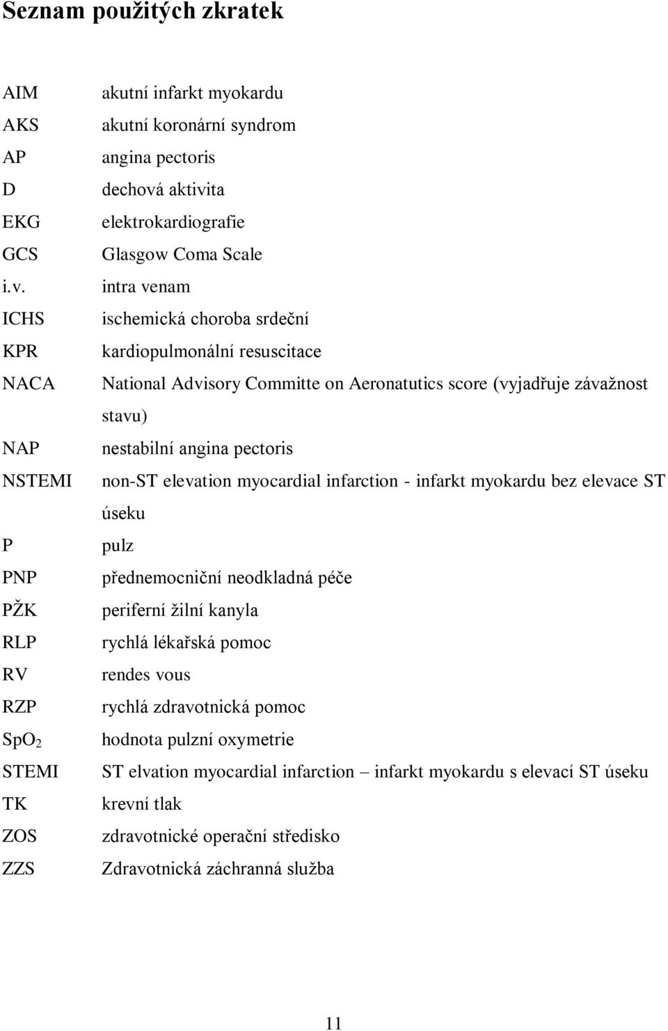 venam ischemická choroba srdeční kardiopulmonální resuscitace National Advisory Committe on Aeronatutics score (vyjadřuje závažnost stavu) nestabilní angina pectoris non-st elevation myocardial