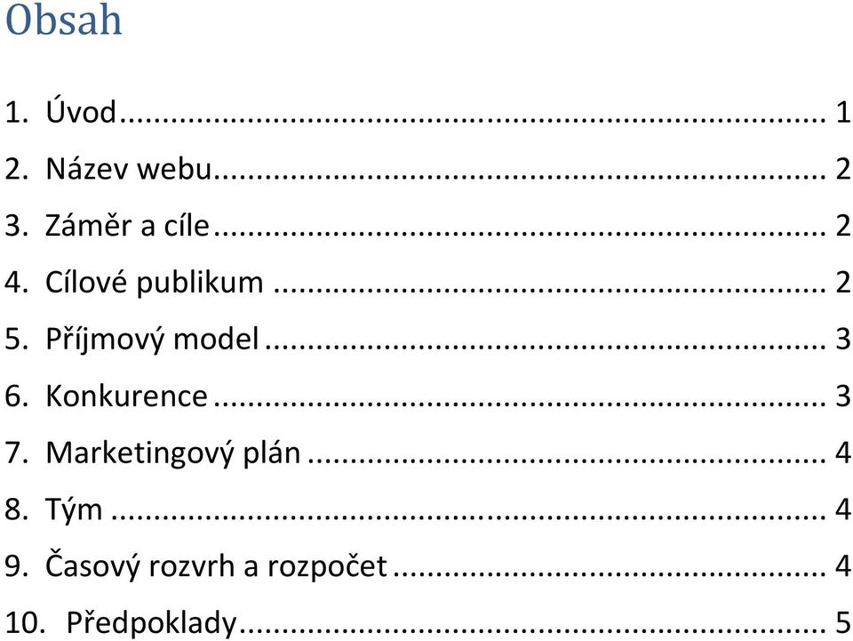 Konkurence... 3 7. Marketingový plán... 4 8. Tým... 4 9.