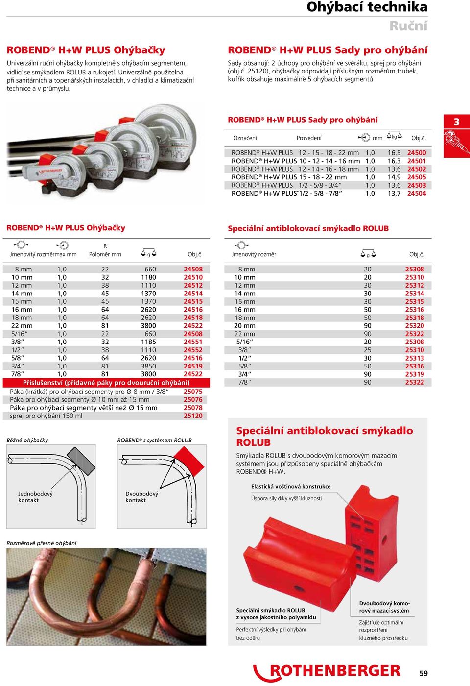 ROBEND H+W PLUS Sady pro ohýbání Sady obsahují: 2 úchopy pro ohýbání ve svěráku, sprej pro ohýbání (obj.č.