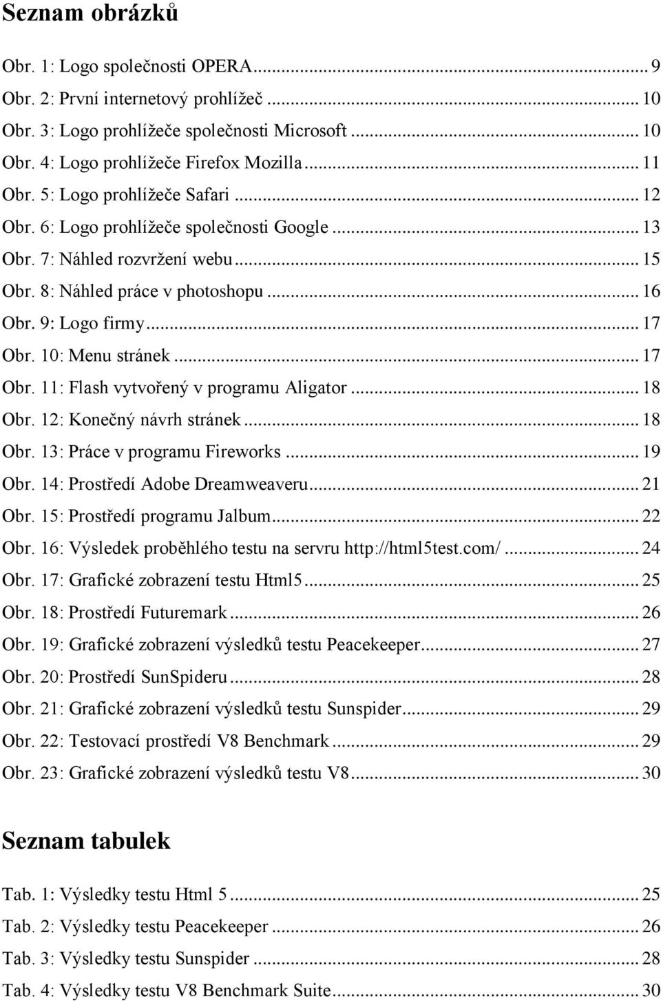 10: Menu stránek... 17 Obr. 11: Flash vytvořený v programu Aligator... 18 Obr. 12: Konečný návrh stránek... 18 Obr. 13: Práce v programu Fireworks... 19 Obr. 14: Prostředí Adobe Dreamweaveru... 21 Obr.