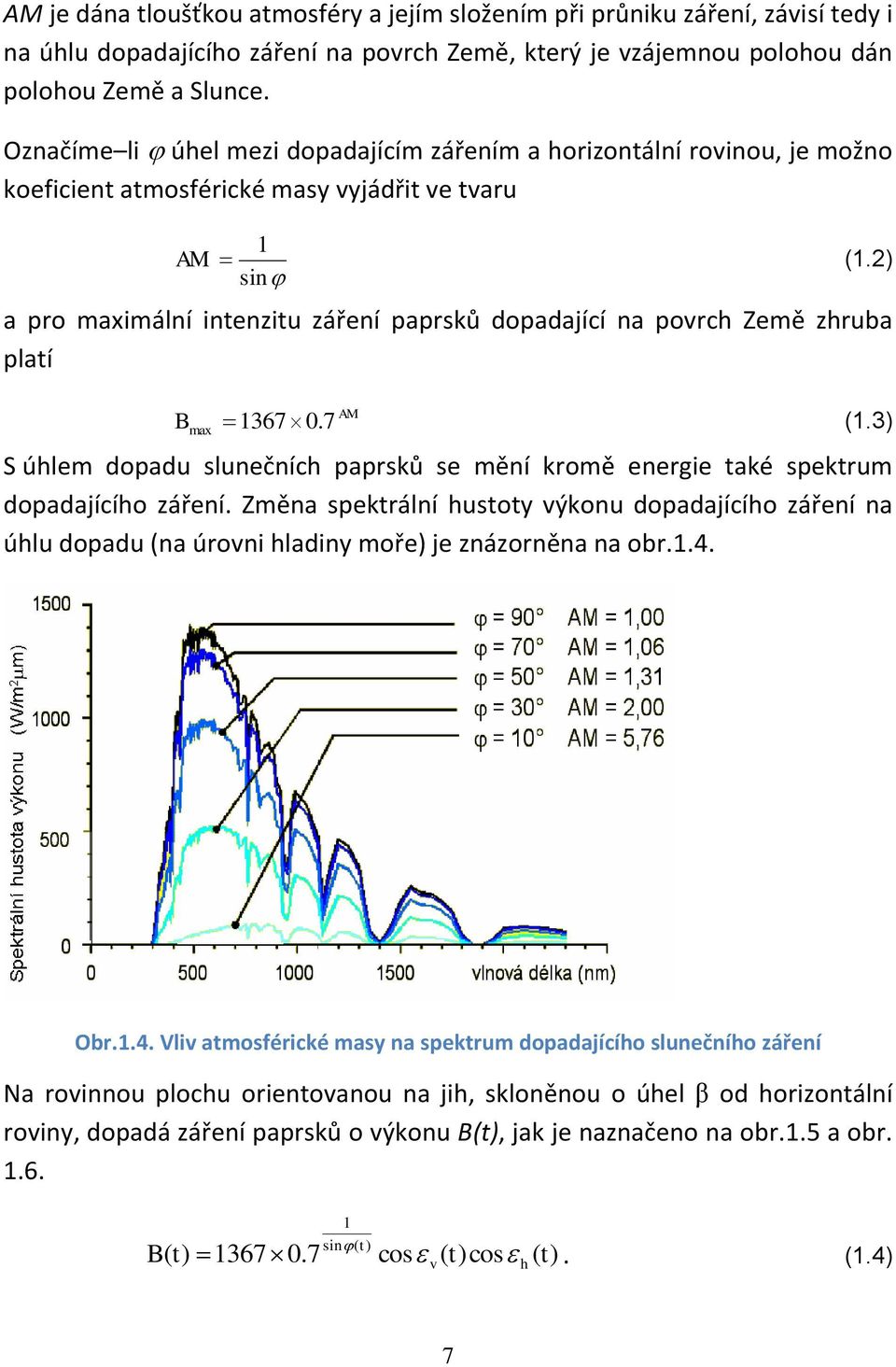 2) sin a pro maximální intenzitu záření paprsků dopadající na povrch Země zhruba platí B 7 AM max 1367 0. (1.