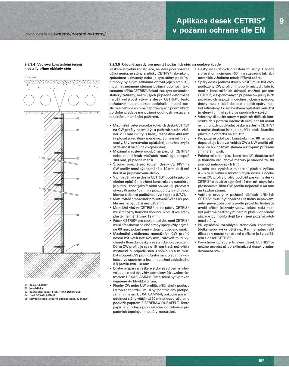 30 minut) 01 03.2.3.5 Obecné zásady pro montáž požárních st n na ocelové kost e Veškeré stavební konstrukce, na které jsou požárn d lící nenosné st ny a p í ky CETRIS jakýmkoliv zp sobem uchyceny