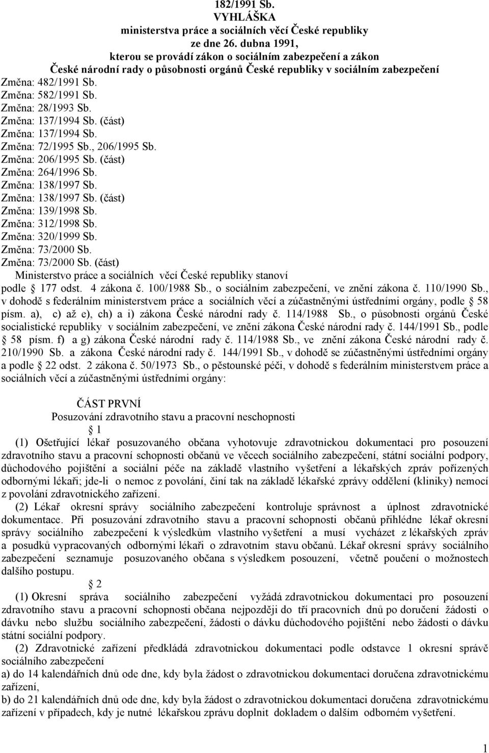 Změna: 28/1993 Sb. Změna: 137/1994 Sb. (část) Změna: 137/1994 Sb. Změna: 72/1995 Sb., 206/1995 Sb. Změna: 206/1995 Sb. (část) Změna: 264/1996 Sb. Změna: 138/1997 Sb. Změna: 138/1997 Sb. (část) Změna: 139/1998 Sb.