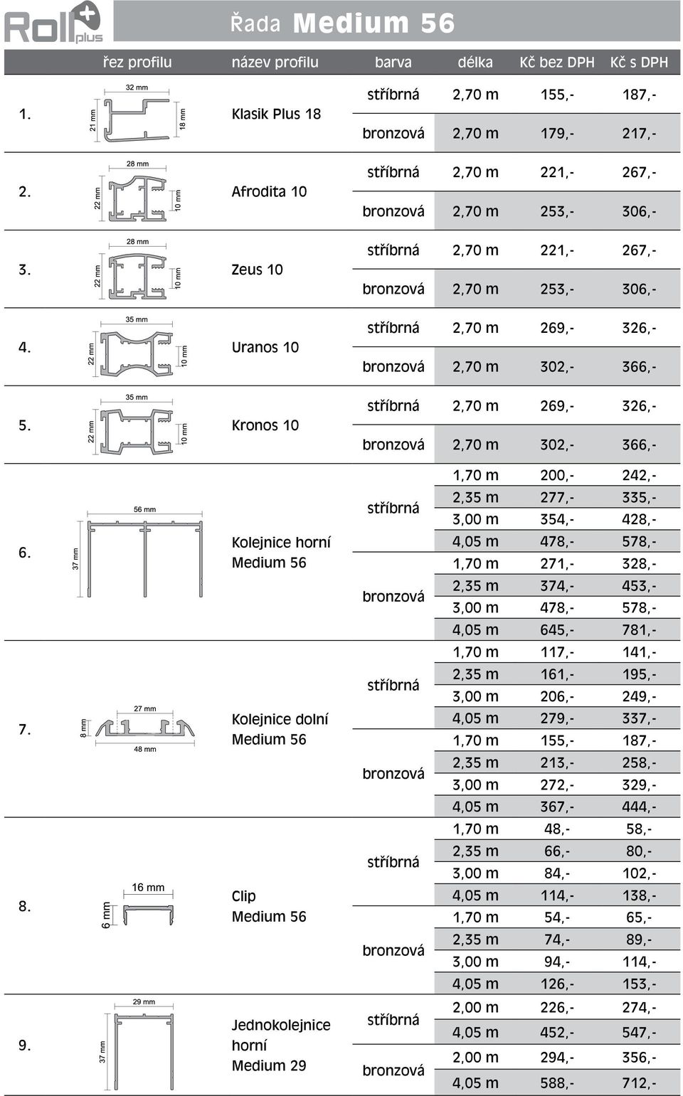 Kronos 10 2,70 m 269,- 326,- 2,70 m 302,- 366,- 1,70 m 200,- 242,- 2,35 m 277,- 335,- 3,00 m 354,- 428,- 6.