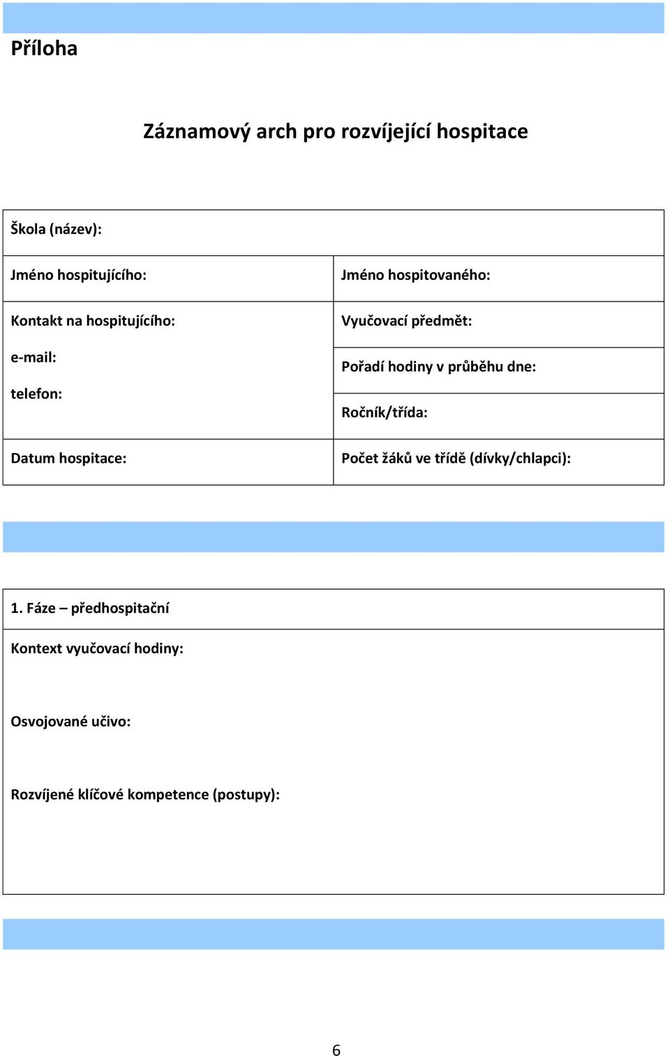 Pořadí hodiny v průběhu dne: Ročník/třída: Počet žáků ve třídě (dívky/chlapci): 1.