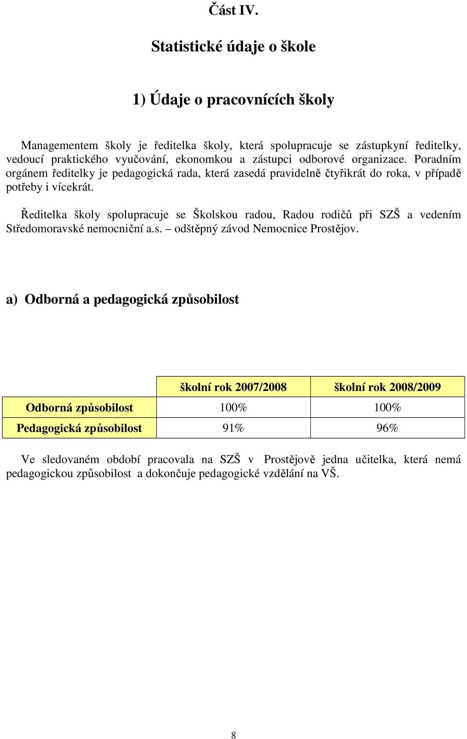 odborové organizace. Poradním orgánem ředitelky je pedagogická rada, která zasedá pravidelně čtyřikrát do roka, v případě potřeby i vícekrát.