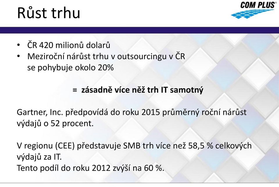 předpovídá do roku 2015 průměrný roční nárůst výdajů o 52 procent.